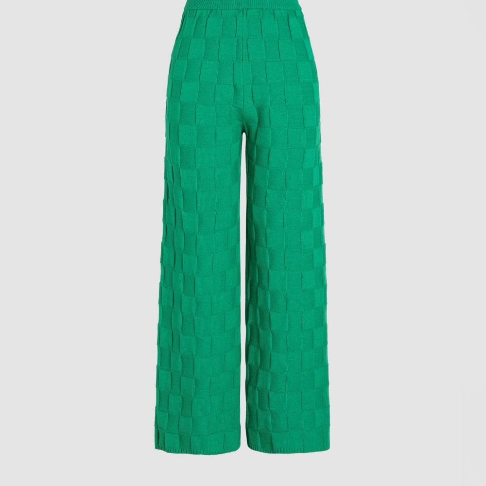 SOLID KNITTED HIGH WAIST STRAIGHT LEG TROUSERS